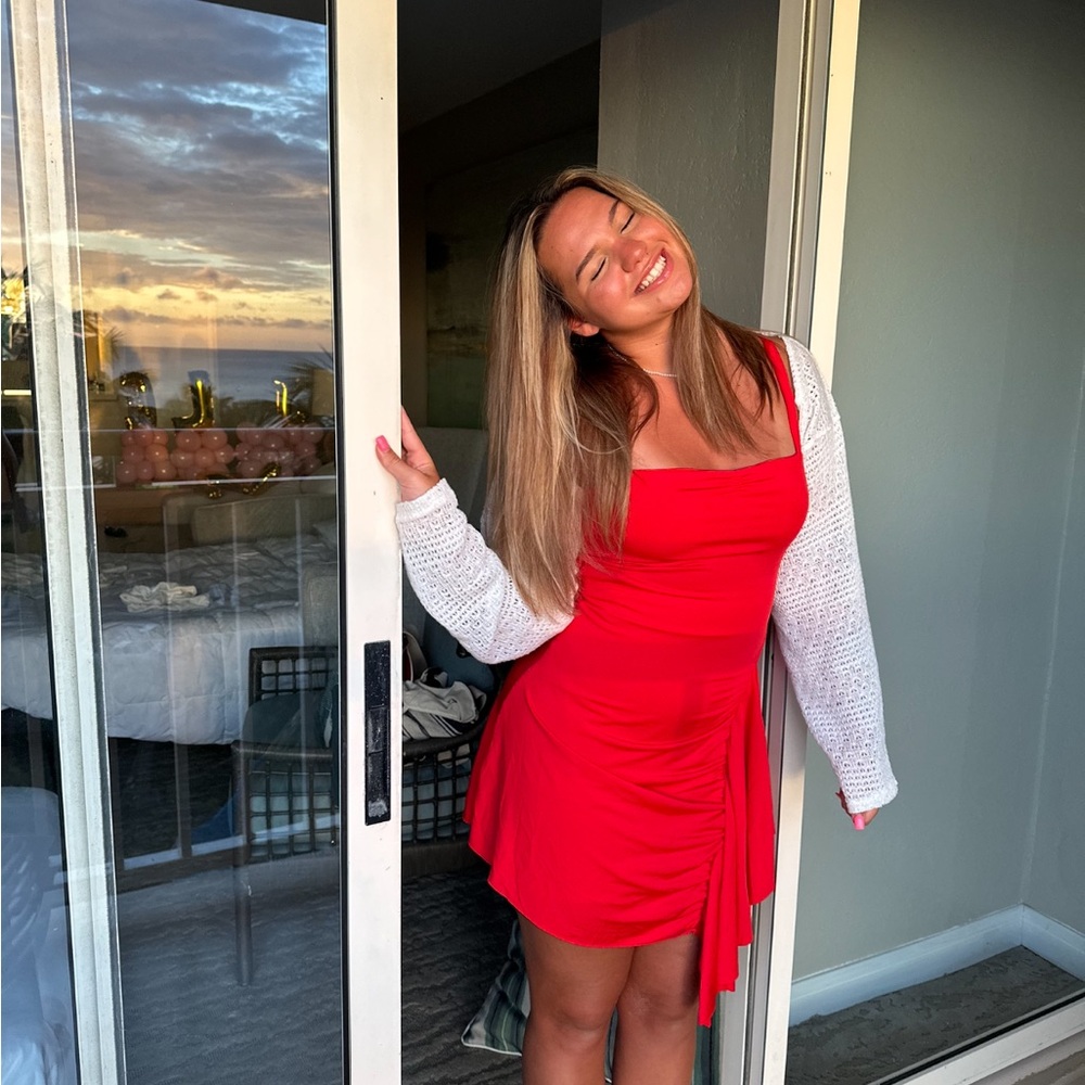 Red mini ruffle dress